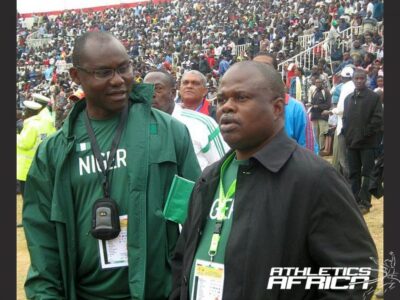 AFN Technical Director Navy Commodore Omatseye Nesiama with President Solomon Ogba.